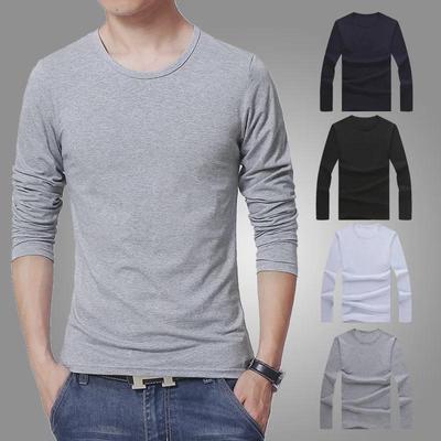 Men's Solid Color Slim Fit Autumn T-Shirt - Long-Sleeved Round Neck Korean Style Casual Pullover
