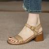 Fashion Women Sandals Summer Real Soft Leather Thick Heel Vintage Brown Sandals Women Cross One Line Strap High Heels Mary Jane Shoes
