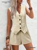 Elegant V-neck Button-Detail Vest and Shorts Two-piece Set