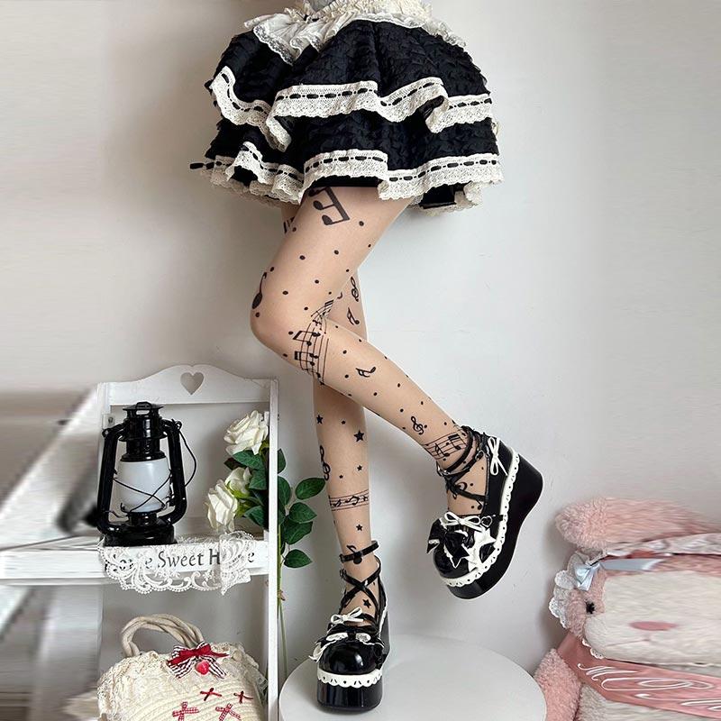 2025 New Sweet Music Notes Pantyhosen Sheer Black Tights for Women Thin Stretchy Stockings Cute Leggings Trendy Fashion Hosiery