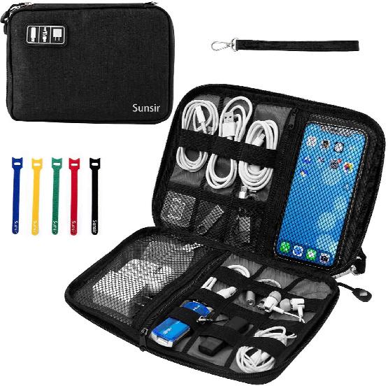 Travel Cable Organizer Bag Waterproof Portable Electronic Accessories Organizer for USB Cable Cord Phone Charger Headset Wire SD Card with 5pcs Cable