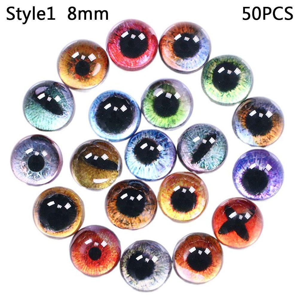 50Pcs Glass Eyes Cabochons Round 8MM-10MM Round Dome Dragon Eye Animal Eye For Craf DIY Jewelry Accessory MIX Pupil Eye Cameo