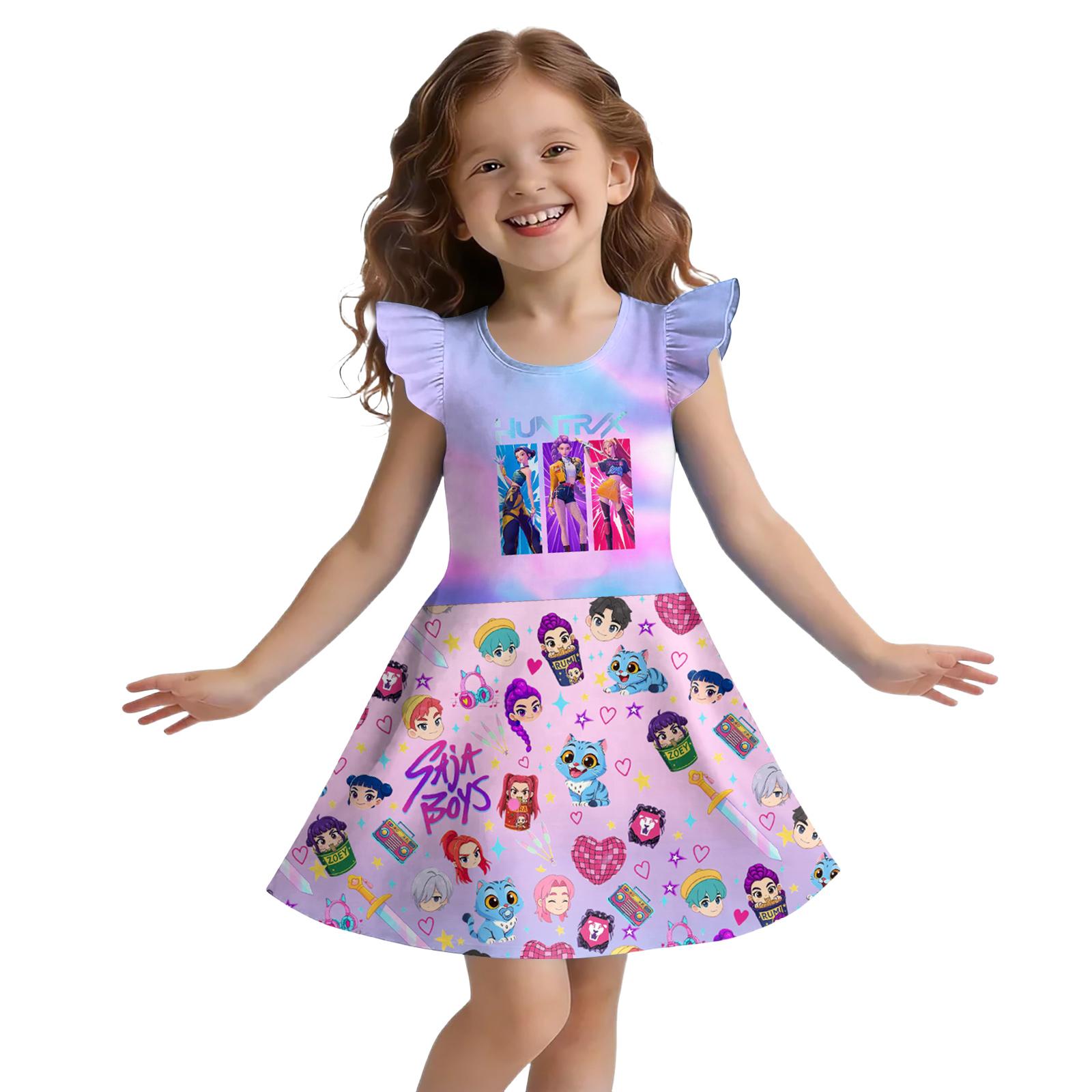 

Girls Sleeveless U Neck Summer Dress Casual A Line Dress Lightweight Vacation Dress for Kids 110 синий