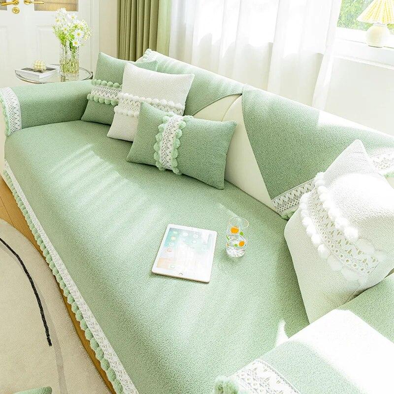 Jednobarevný potah na pohovku žinylkový střapec Potah na pohovku do obývacího pokoje Moderní potahy na pohovku Měkký dekor na podložku na pohovku