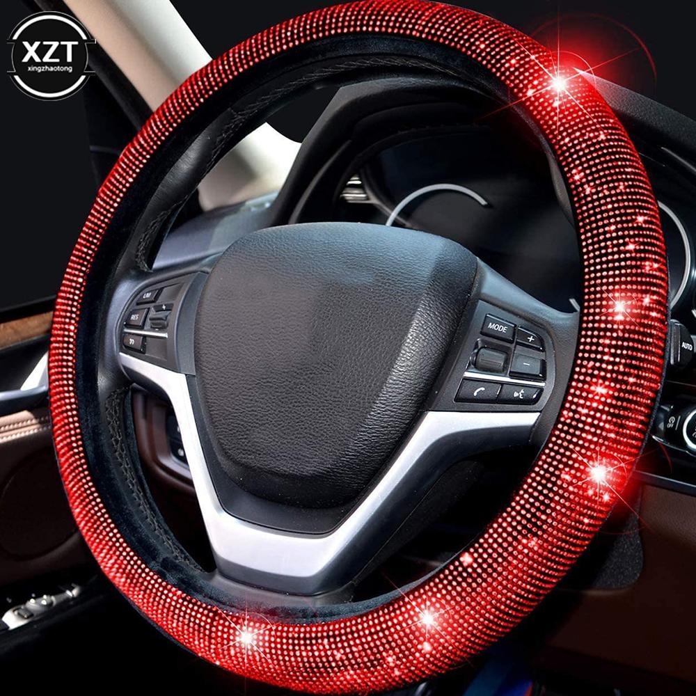 Capac universal pentru volan cu strasuri de 38 cm cu diamant de cristal strălucitor Protector de volan anti-alunecare respirabil