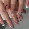 Shine Press On Nail French Design Nudes Pink Leopard Print Easy No Tools Application Comfortable for Long Wear