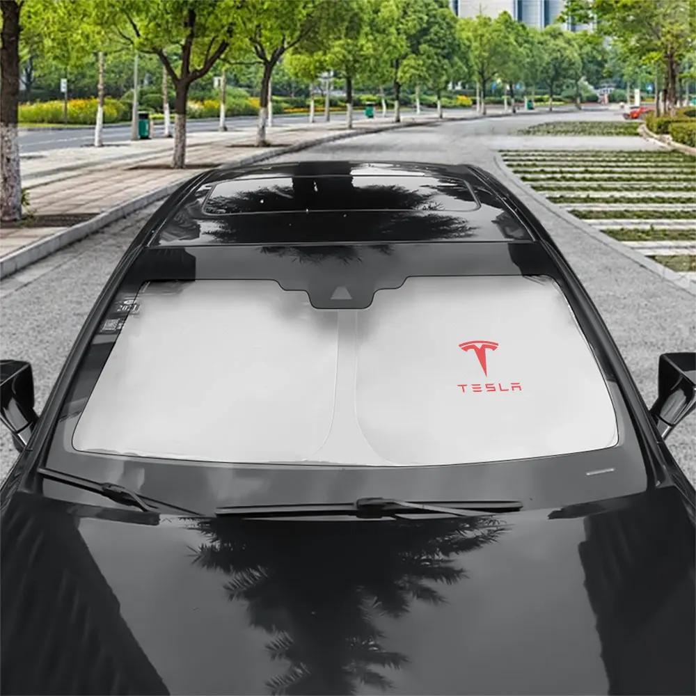 Car Sticker 2025 Hot 1pcs For Tesla Model 3 Model S X Model Y Roadster SpaceX Cybertruck Coil Car Windshield Sunshades Sun Shade