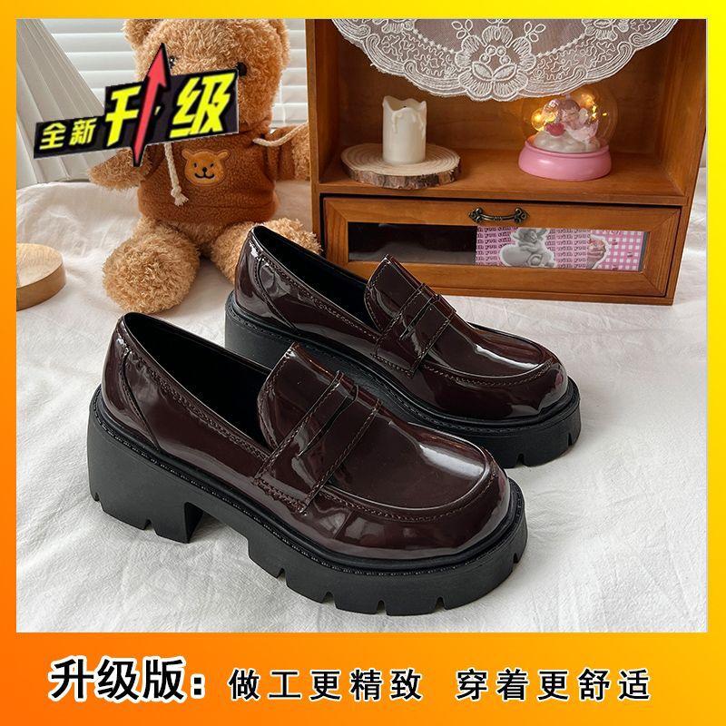 jk small leather shoes white British high heels single large size black platform loafers women's Mary Jane shoes 2025