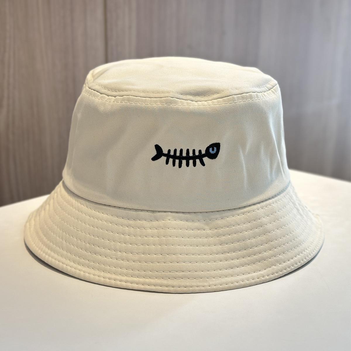 

Popular Unisex Summer Bucket Hat For Women Embroidery Fish Solid Students Fisherman Cap Breathable Outdoor Travel Sunshade Gift бежевый