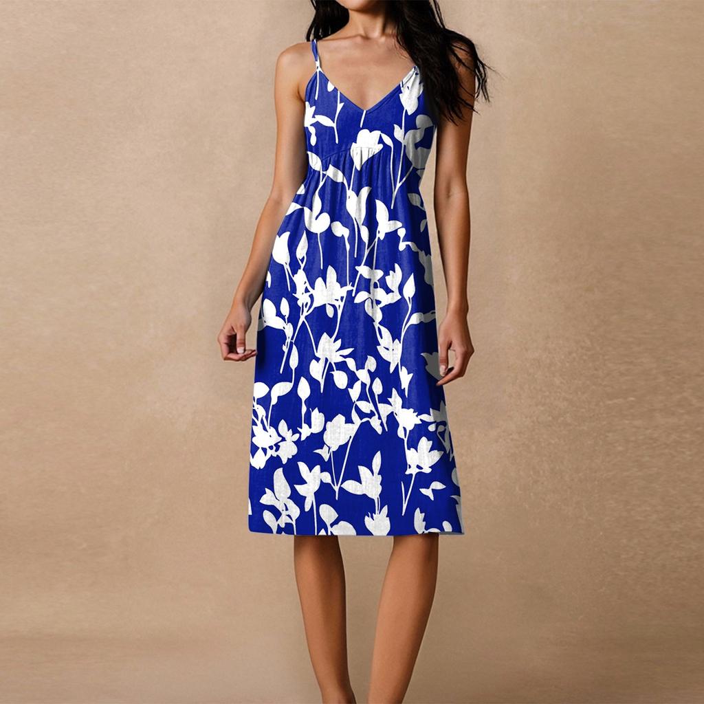 Women's Spaghetti Strap Backless Bow Loose Casual Beach Holiday Dress Sundress
