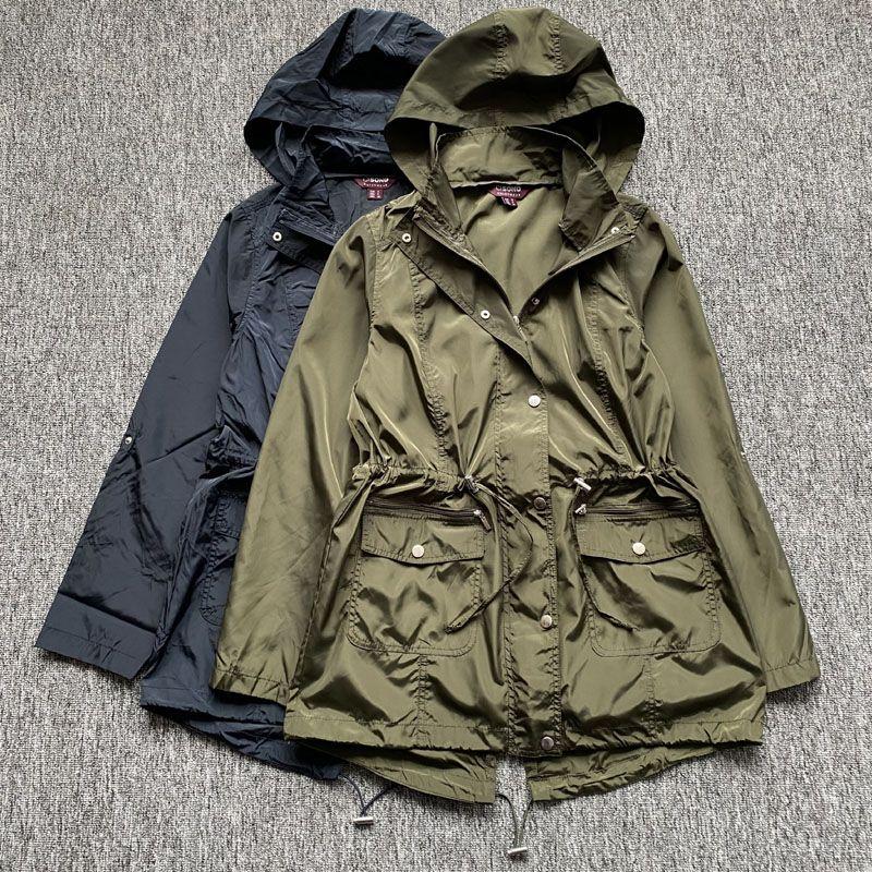 

Экспорт Хвост Тонкий Плюс Размер Тренч Женская Толстовка Приталенный Ветровка Нарядный Стройнящий Ветрозащитный Весенне-Летний Верхняя Одежда Army Green M