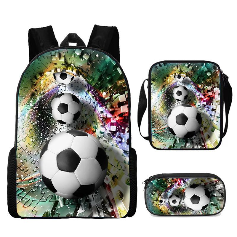 School Season Three-Piece Set School Bag Pencil Bag Lunch Bag Street Tide Basketball Football Picture Backpack Set