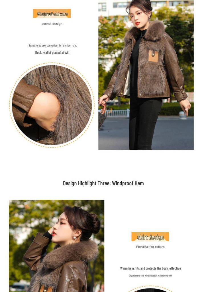 Women's Fashionable Faux Fur & Leather Jacket with Cotton Lining
