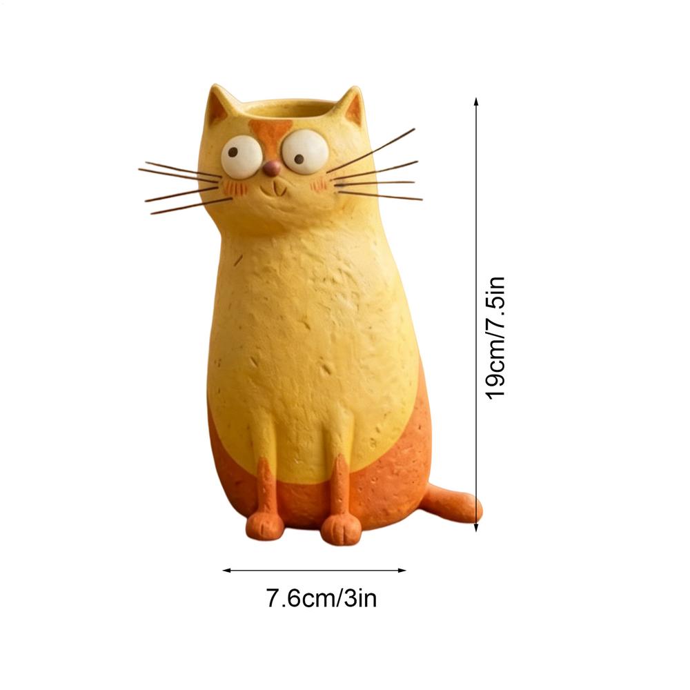 Cat Vase Resin Cat Desk Ornament Whimsical Vase for Bookshelf Mantel Entryway Living Room Dining Table Bedroom Office Balcony