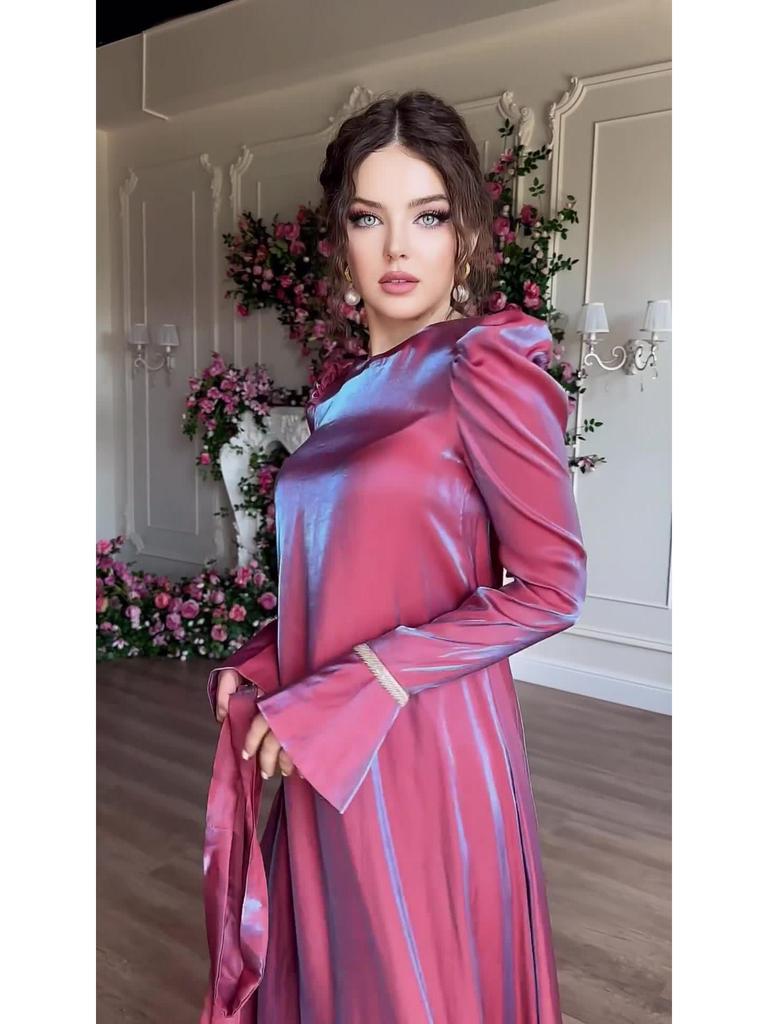 2024 Satin Elegance: Shiny Solid Color Saudi Dress Skirt with Large Hem