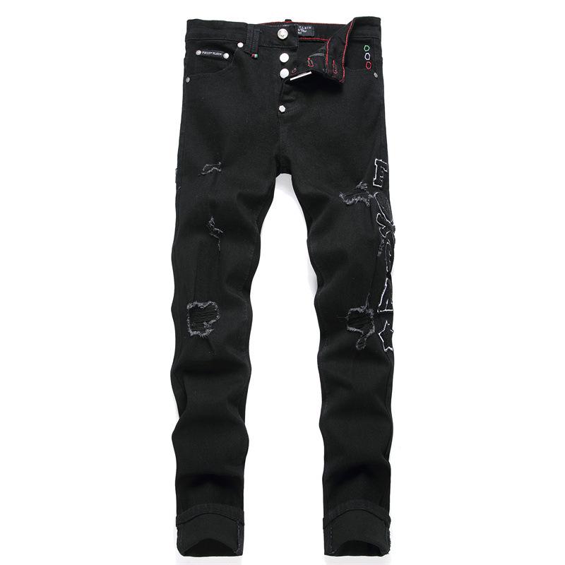 

2024 г. Узкие черные вышитые джинсы-скинни для мужчин в стиле панк-стиля 33 чёрный