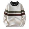 Stylish Men's Faux Two-Piece Sweater with Shirt Collar, Velvet Lining, and Knitted Wool for Autumn and Winter Warmth