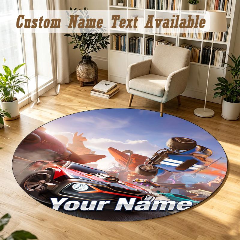 Round Rug Custom NameRocket League Pattern Non Slip Carpet Home Floor Decor