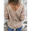 Women's long-sleeved V-neck hollow leaf pattern button knit sweater