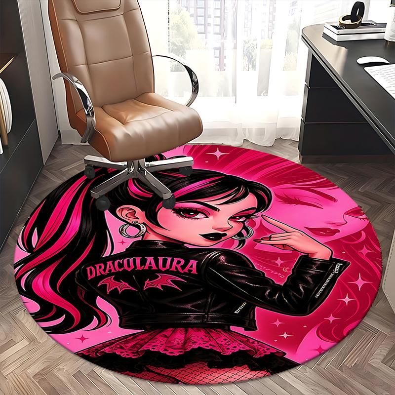 Draculaura Chair Mat Round Carpet - Gothic Home Decor, Sofa Rug, Office Mat, Gift for Her, Suitable for Bedroom, Living Room, and Various Rooms0462b