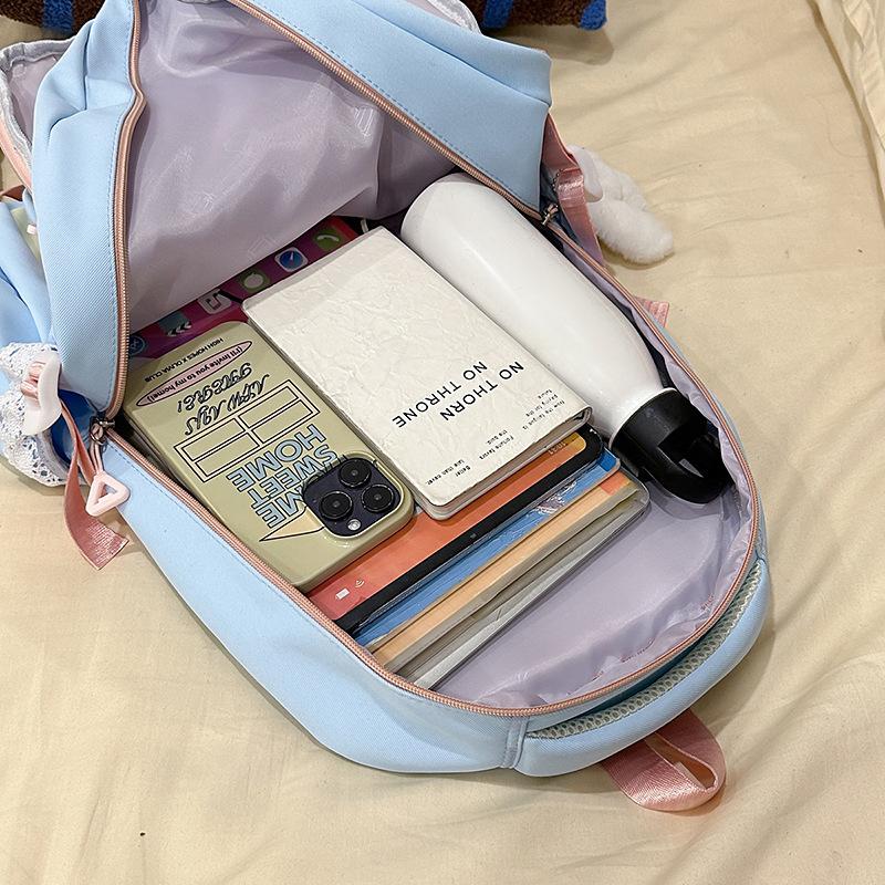 Schoolbag Japanese Ins New High-value Fresh and Sweet Contrasting Color Splicing Make-up Bag Women's Lightweight Large-capacity Backpack