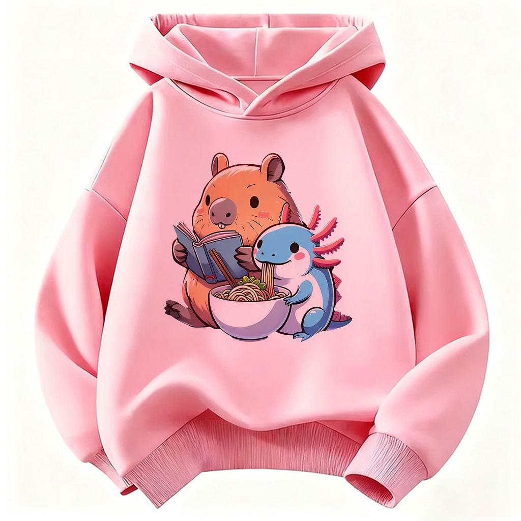 Capybara Eat Ramen Children's Hoodie Sweatshirt Cute Harajuku Hoody for Boys Girls Spring Casual Hoodies