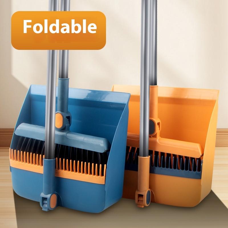 2-In-1 Rotatable Foldable Broom And Dustpan Cleaning Set With Thick Bristles For Household Pet Hair Removal Sweeping Set