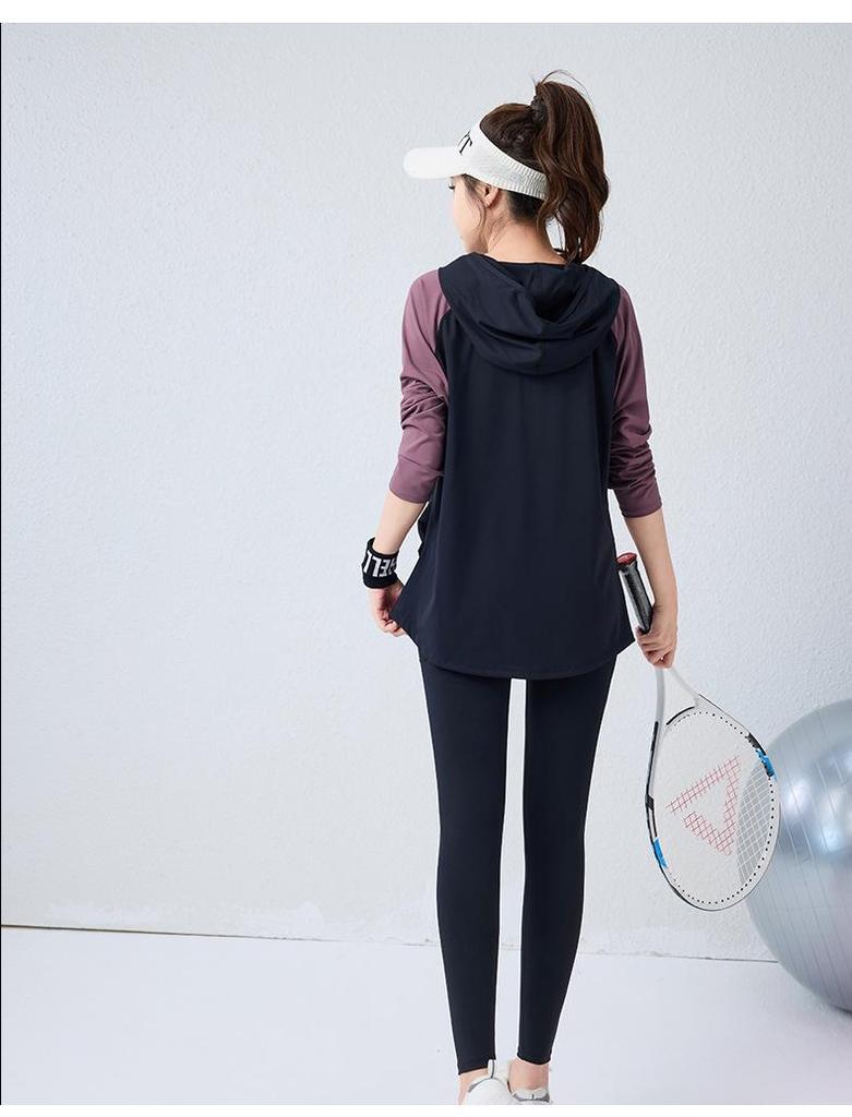 2026 Women's Three-Piece Sportswear Set: Long Sleeve Top with Loose Plus-Size Fit and Slimming Tapered Leggings for Yoga