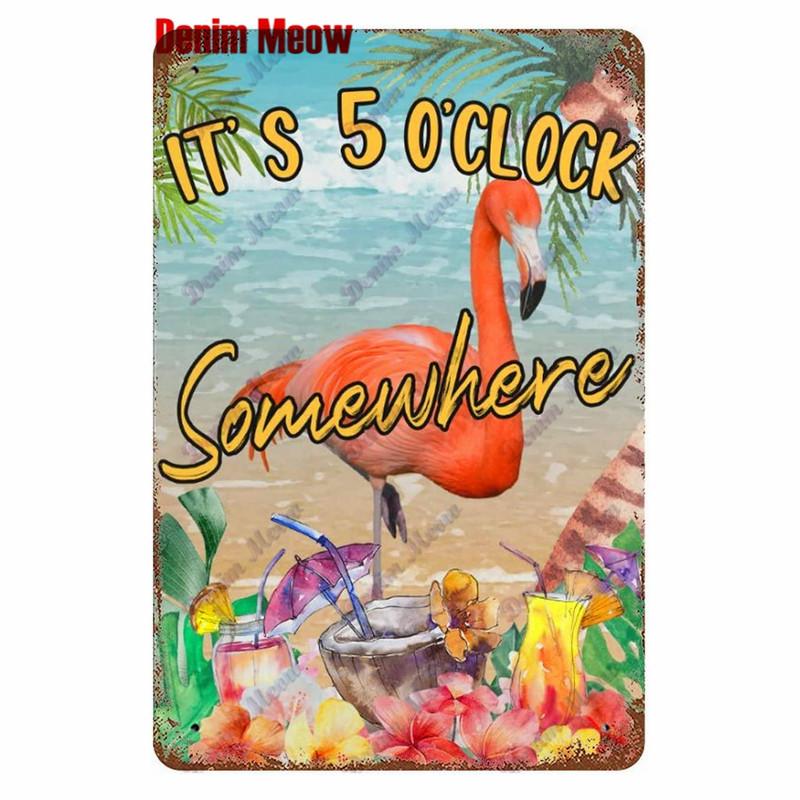 Metal Tin Sign Wall Decor, Vintage Parrot Cocktail Bar Plates, Kitchen Painting Decor, It's 5 O'clock, WY23