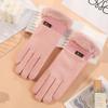 Warm gloves autumn and winter ladies cute waffle driving cold proof piled thickened outdoor riding touch screen gloves
