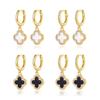 S925 Sterling Silver Four-Leaf Clover Earrings with Zircon, Black Agate, and White Mother-of-Pearl for a Luxurious High-End Look.