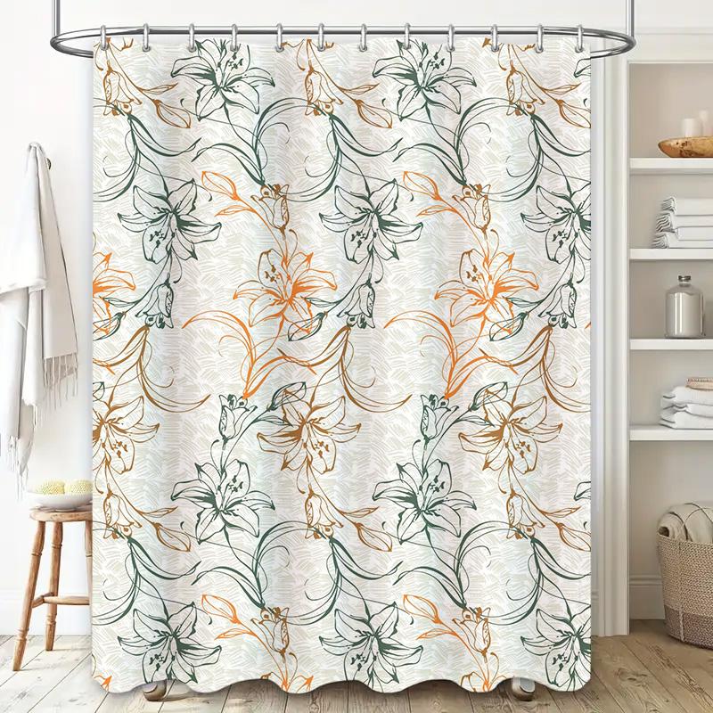 Stylish Printed Shower Curtain Set White Floral Decor for Bathroom High-Quality Fabric Waterproof Easy Installation Kit Included