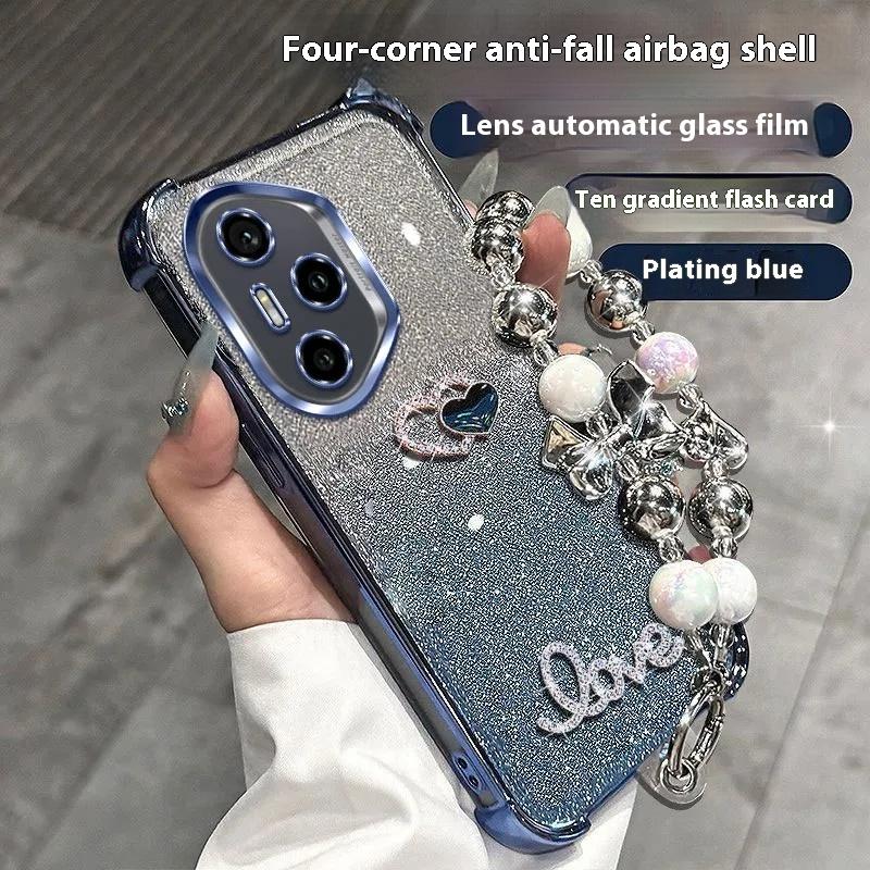 3D Liebe Stoßfest Glitzer Beschichtung Perlenarmband Hülle für Huawei Honor 400 Lite 300 Ultra 200 100 90 80 70 60 Pro Silikonhülle