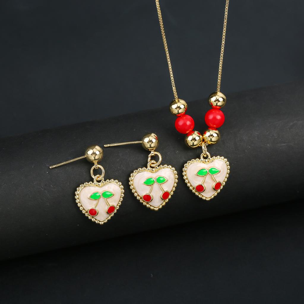2pcs 22 Style Fashion Fruit Cherry Zircon Crystal Jewelry Set Earrings Necklace  For Women Female New Trend Party Jewelry Gift