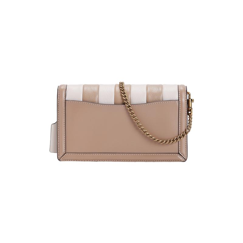 Coach Hutton Quilted Stripe Color Block Cowhide Leather Chain Bag Clutch Women's Milk Tea Color