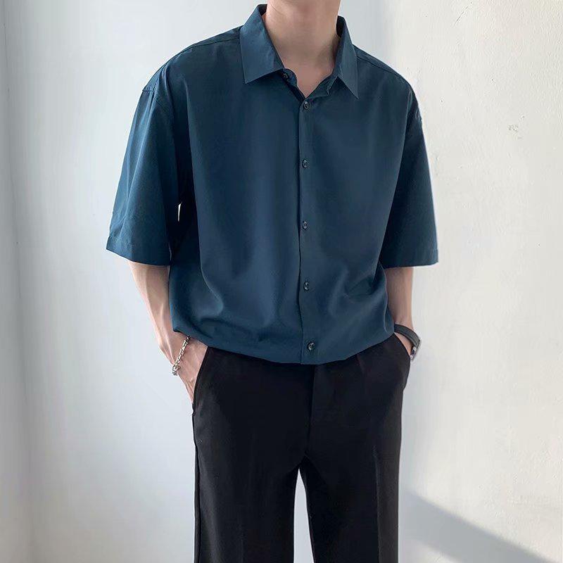 

Мужская летняя рубашка-кардиган в корейском стиле свободного покроя с рукавами-пятью Medium зелёный