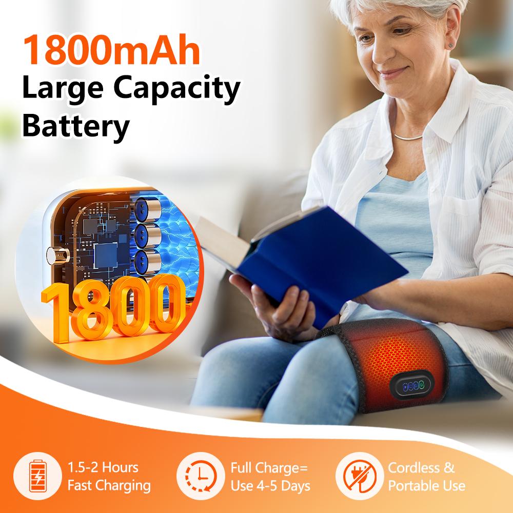 Wireless Air Pressure Calf Massager, Heated Vibrating Knee Massage Pad,Leg Support Brace, Adjustable 3 Level Heating Vibrat Belt