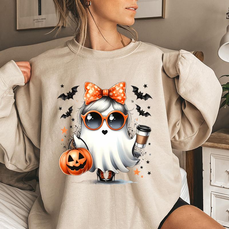 Пуловеры с принтом тыквы и летучей мыши на Хэллоуин для женщин, повседневные топы с круглым вырезом, свободные женские пуловеры больших размеров без капюшона