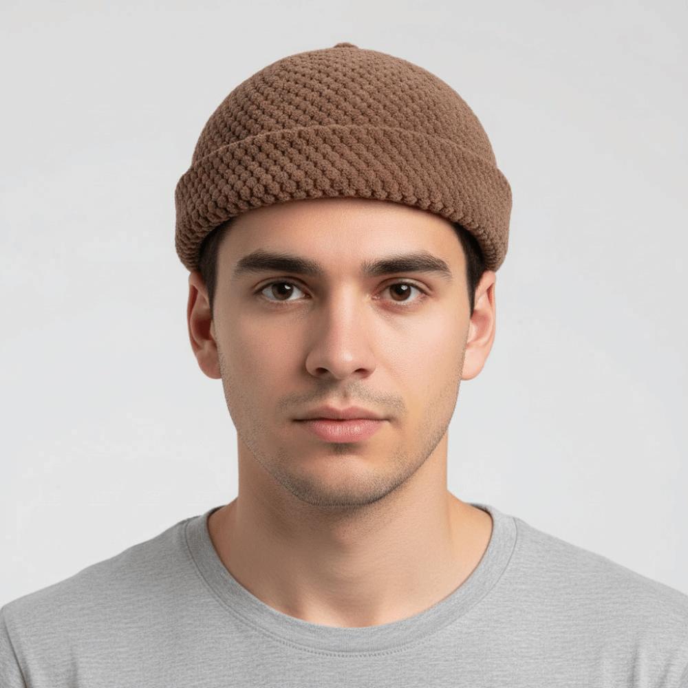 Fashion Hip Hop Skull Beanie Cap Solid Color Thick Brimless Hats Adjustable Autumn Winter Pumpkin Hat Men