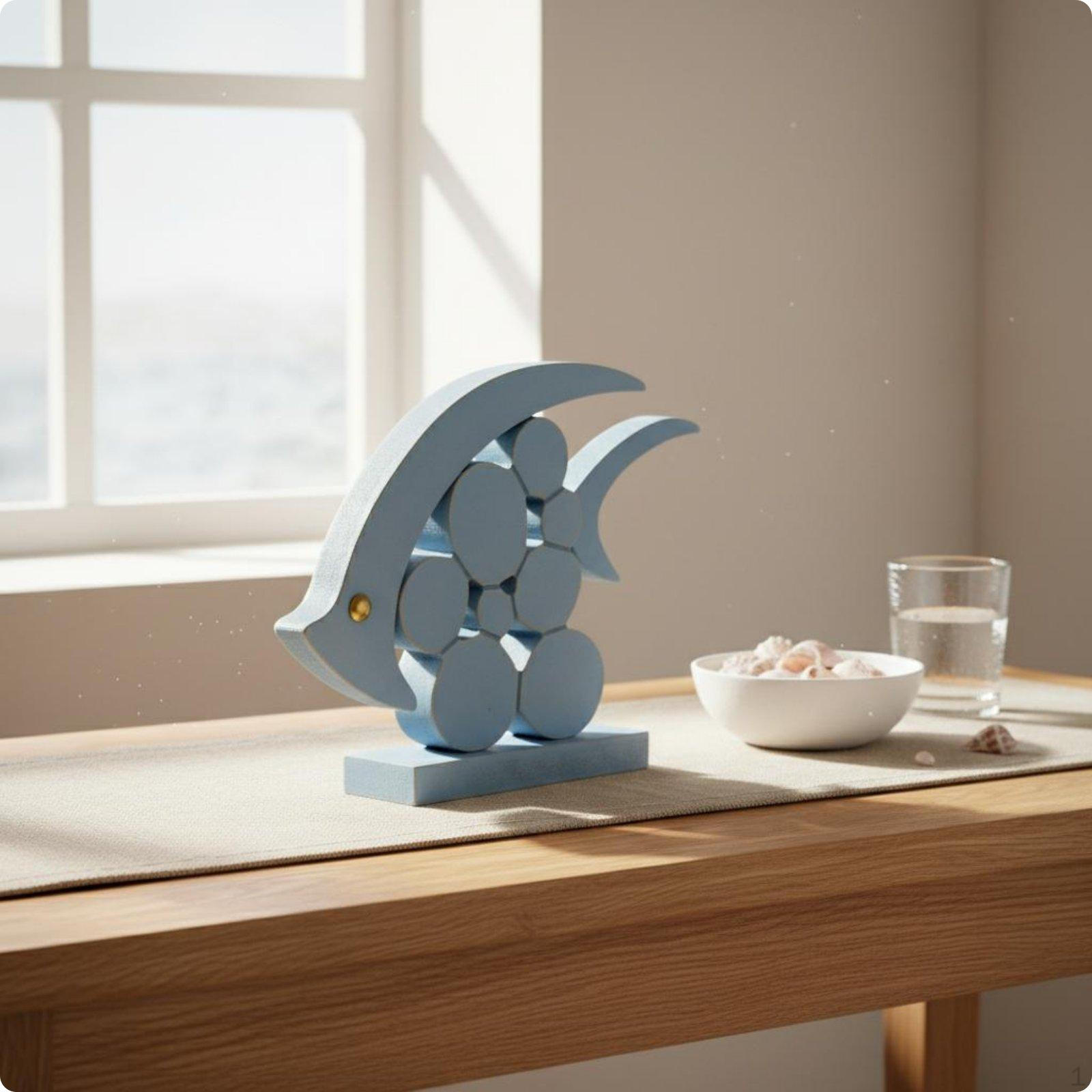 Wooden Fishes Figurine Coastal Decor Desktop Display Nautical Wood Sculpture for Blue Small