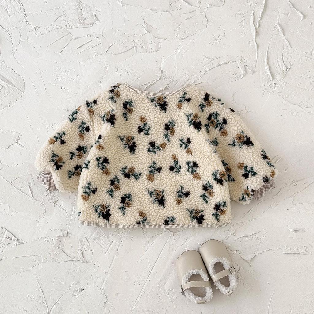 Korean Style Floral Baby Girl Cardigan Coat - 2025 Winter Collection