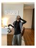 Women's Slim-Fit Half-High Neck Base Layer Long-Sleeve T-Shirt, Autumn/Winter Style with Cinched Waist and High-End Feel.