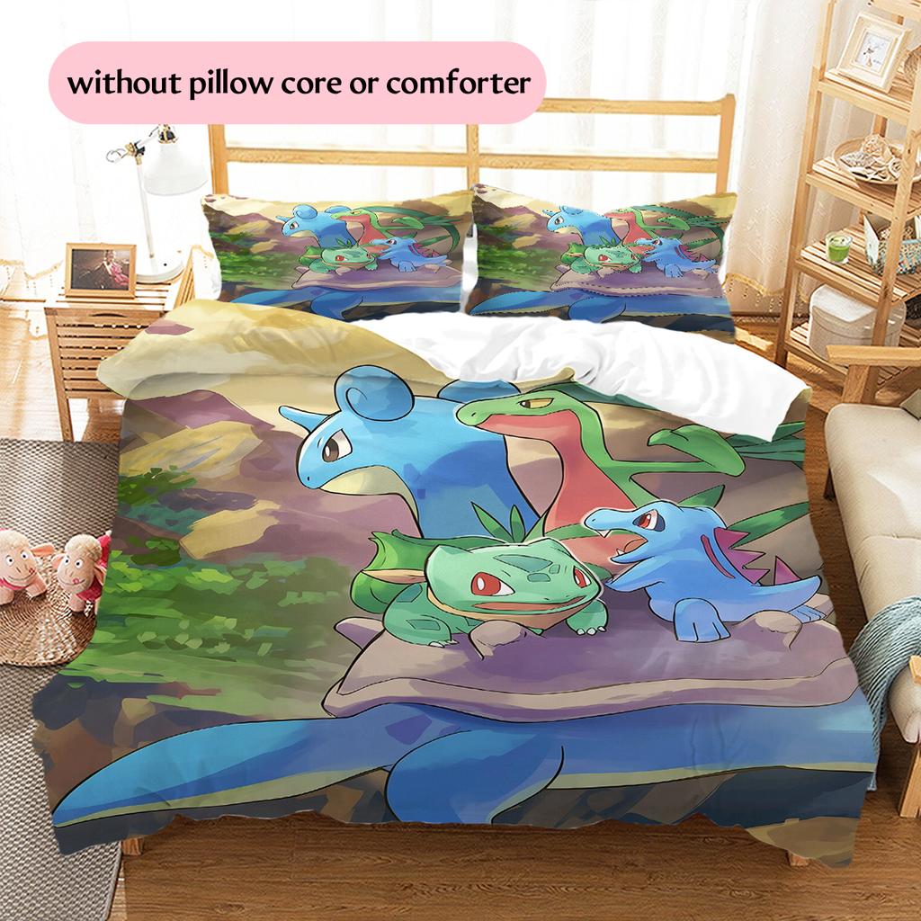 Pościel z Wzorem Pokémonów Dekoracja Domu Prezent Urodzinowy (1 * poszwa na kołdrę + 2 * poszewki na poduszki, bez rdzenia)