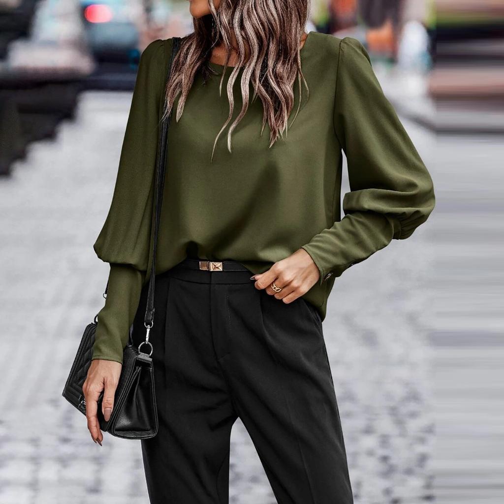 Women's ,color Casual And Versatile Round Neck Stylish Shirt Top