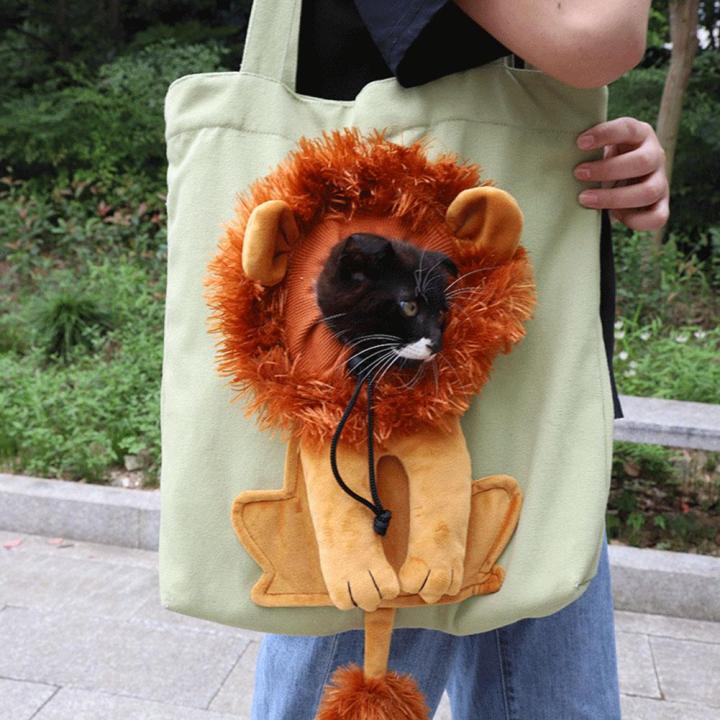 Evcil Hayvan Kanvas Omuz Çantası Aslan Şeklinde Kedi Taşıyıcı Rahat Kedi Taşıma Kılıfı El Çantası Yavru Köpek Dış Seyahat İçin Postacı Çantası