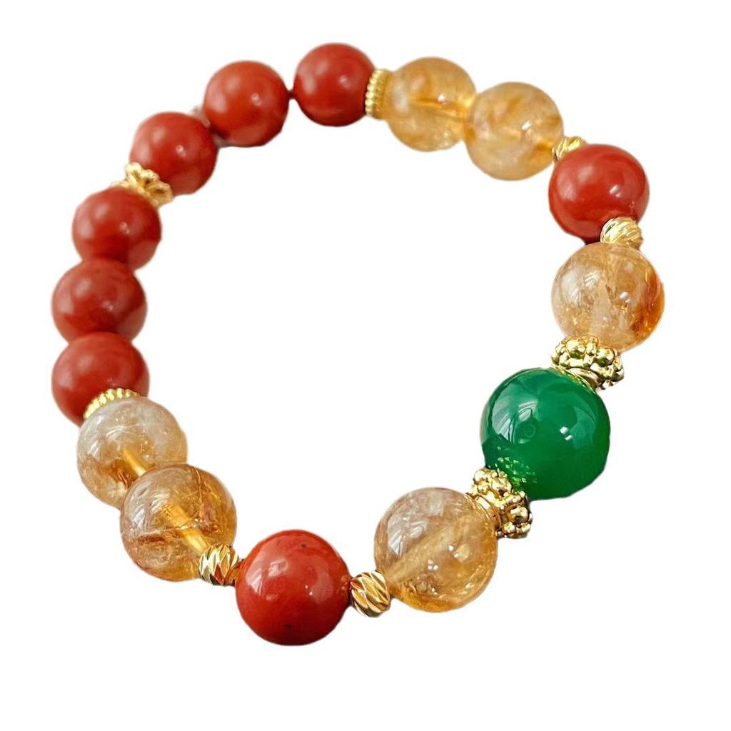 10Mm Retro Natural Citrine Chalcedony Bracelet Atmosphere Bracelet Redstone Jewelry