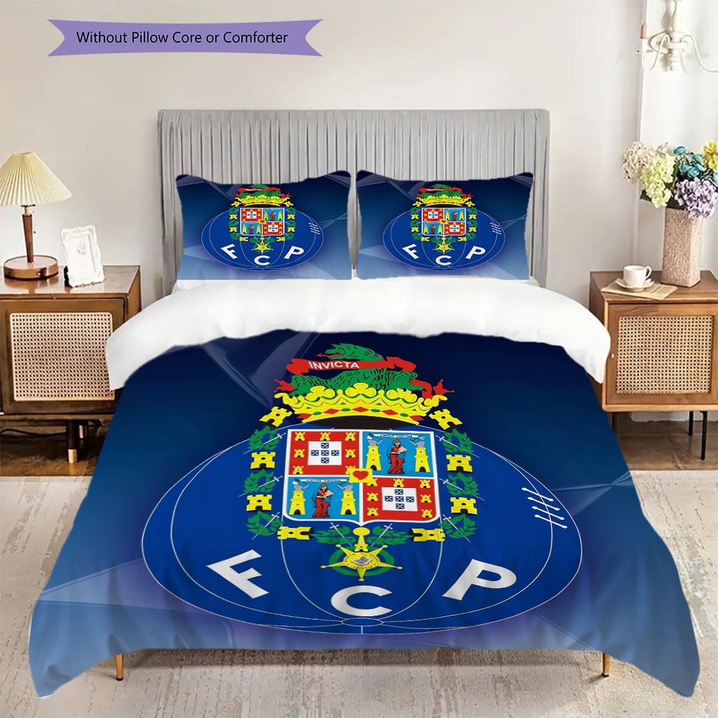 Porto Football Glory Set da tre pezzi (1 * copripiumino + 2 * federa, senza nucleo) Set Lenzuola Copripiumino e Federa 2D Piatto