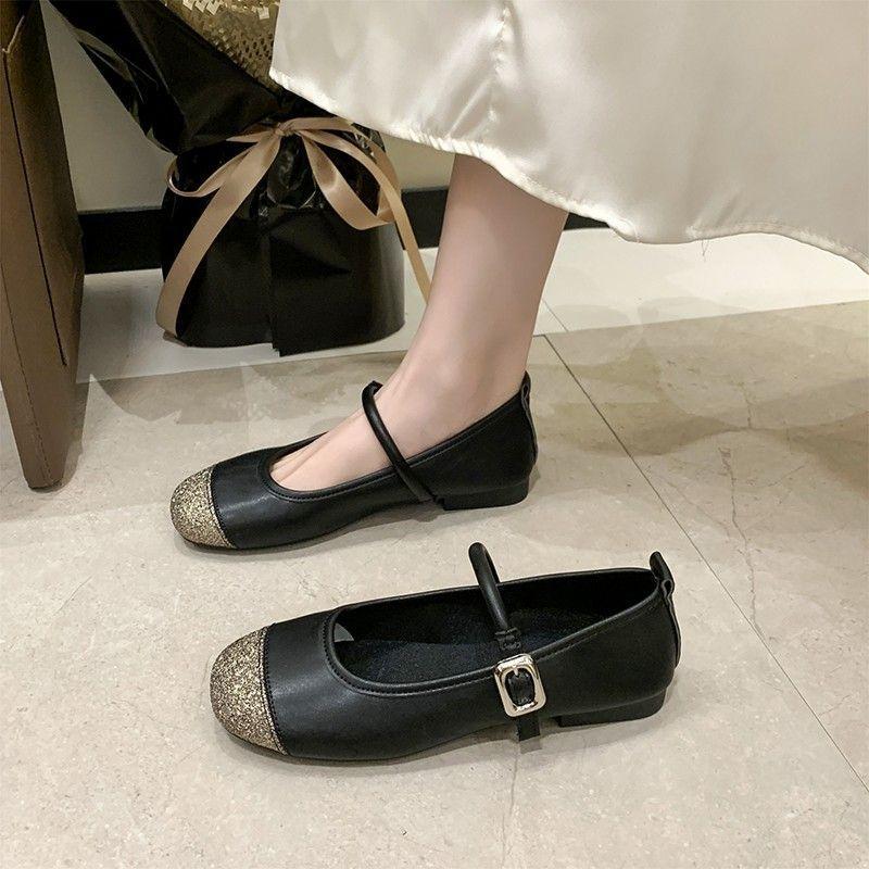 One Word with Retro Light Mouth Mary Jane Shoes 2025 New Summer Silver Evening Wind Soft Sole French Flat Sole Shoes Women
