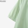 ZANZEA Women Casual Round Neck Loose Short Sleeve Cotton Blouse