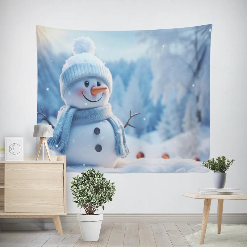 Christmas New Year Cute Snowman Pattern Living Room Bedroom Decoration Tapestry
